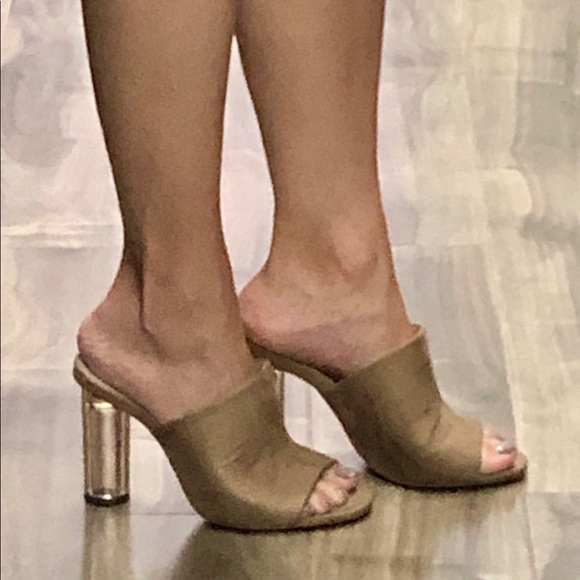 ZARA Suede slip on sandals with methacrylate heels - Picture 5 of 7